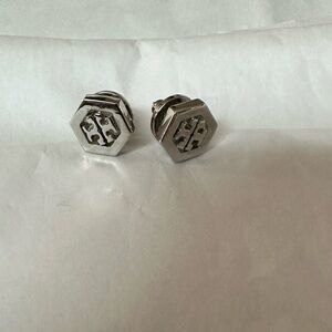 Tory Burch Hexagon Silver Stud Earrings
